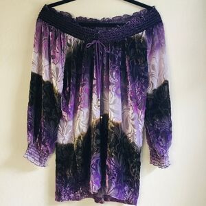 On off shoulder tassel top velvet burnout artsy purple hippie wench oversized